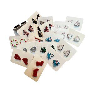 Lot of 19 pairs Trees, Santa Hat, Stocking, Candy Winter Earrings